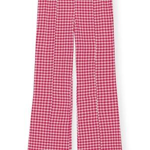 Ganni Stretch Seersucker Cropped Pink Gingham Pants